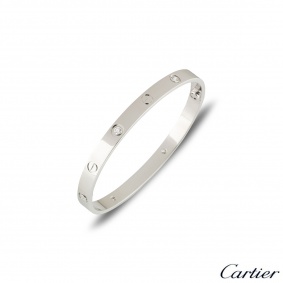 Cartier White Gold Half Diamond Love Bracelet Size 16 B6035816 Cartier White Gold Half Diamond Love Bracelet Size 16 B6035816